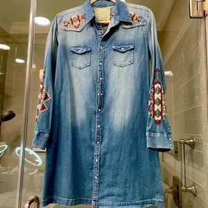 Johnny Was denim embroidered dress